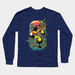 Polygonal Amazon plants and toucan birds. Long Sleeve T-Shirt